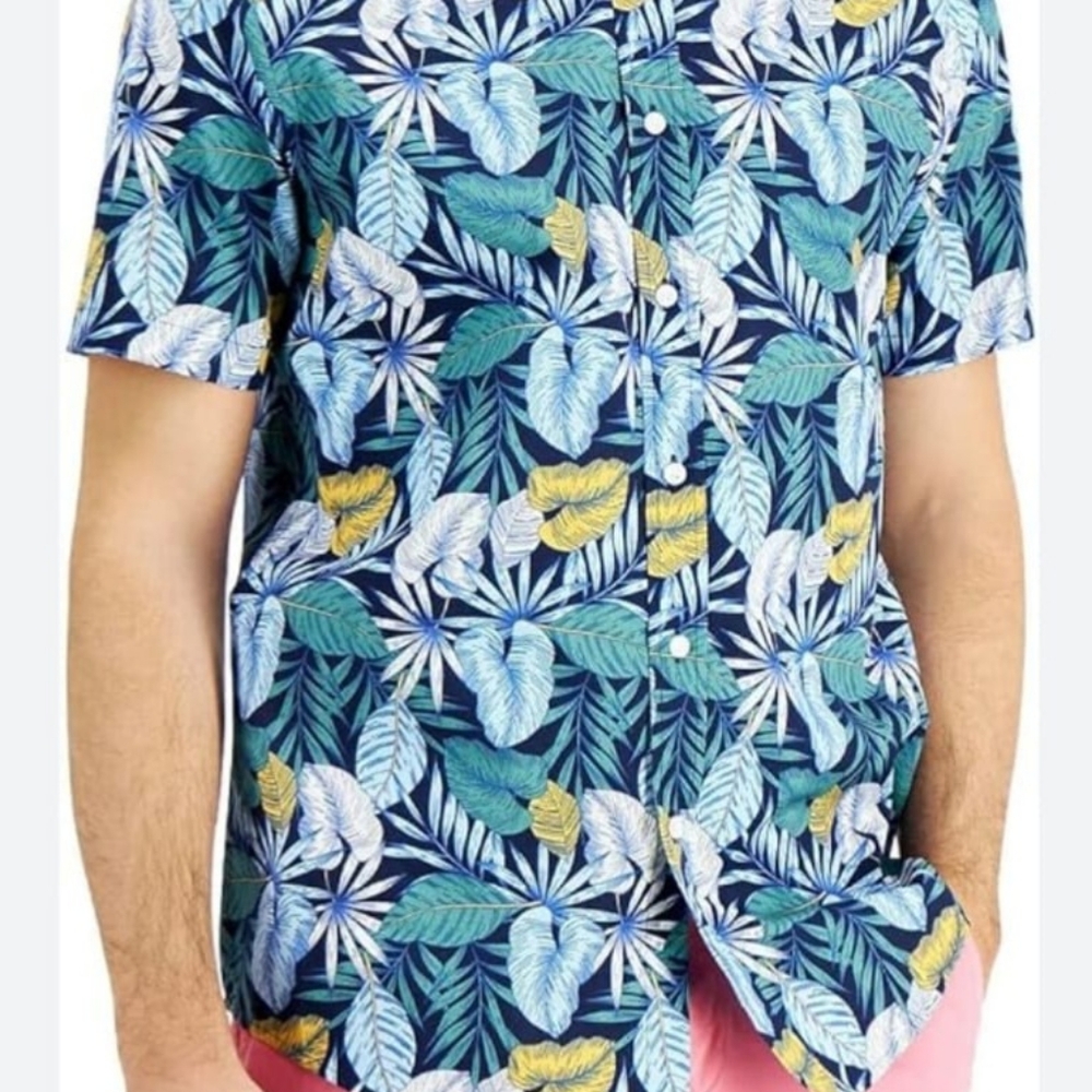 Club Room Men's Sz M Yvan Classic Fit Tropical Floral Print Button
